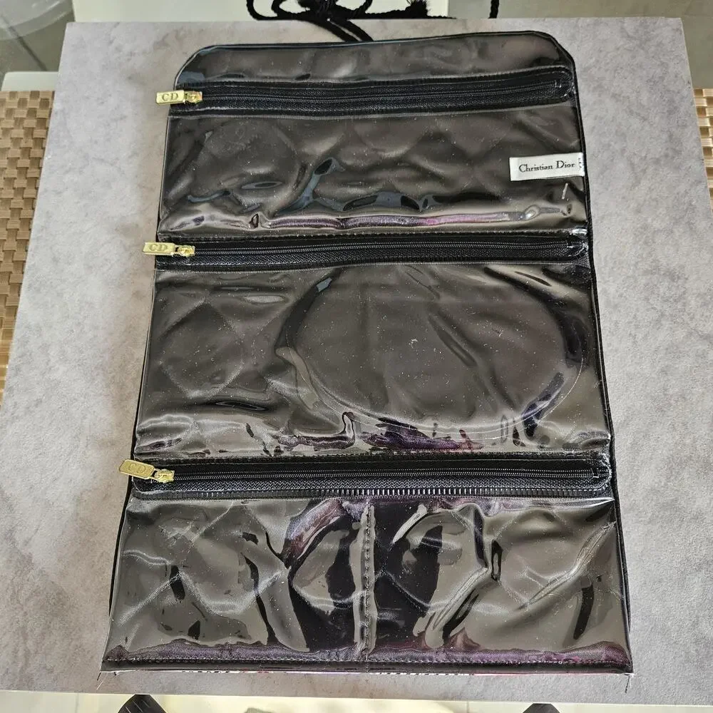 Christian Dior Pink Purple Floral Roll Up Cosmetic Bag Travel Organizer 9.5x5in